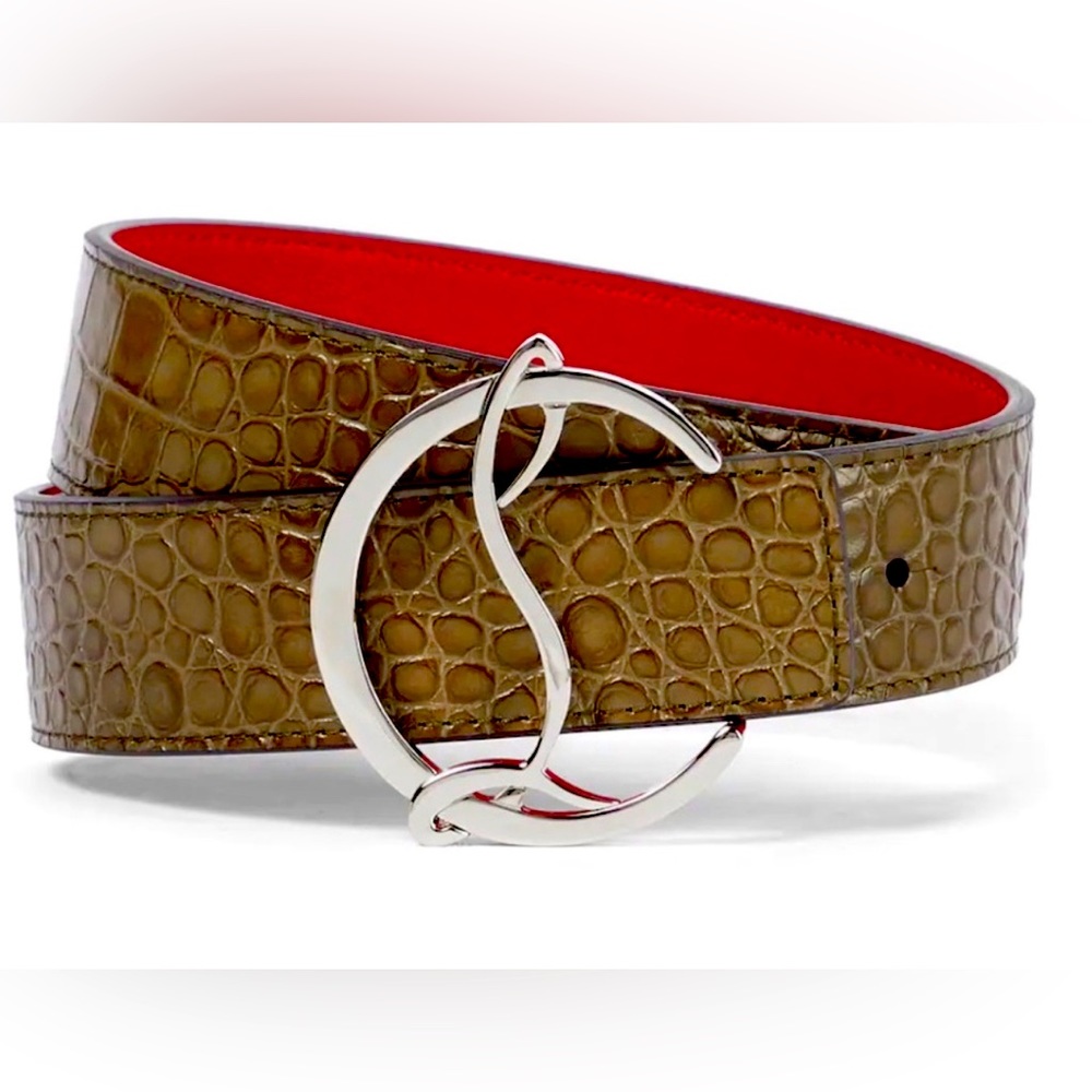 Christian Louboutin Brown Snakeskin Leather Belt